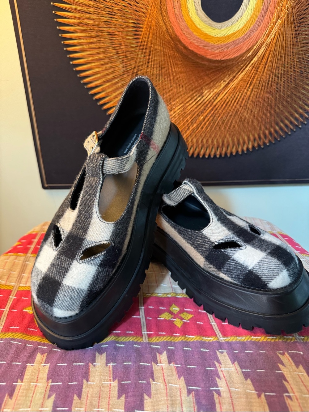 Burberry Aldwych Checked Wool Mary Jane Loafers 38